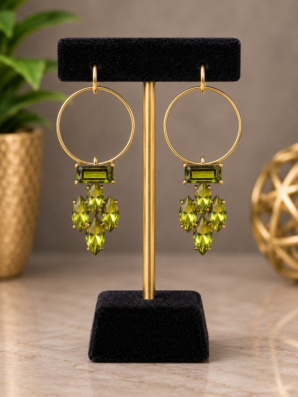 Plunder Gold-Tone Necklace, Earrings & Bracelet with Olive Green Crystals - Picture 3 of 5